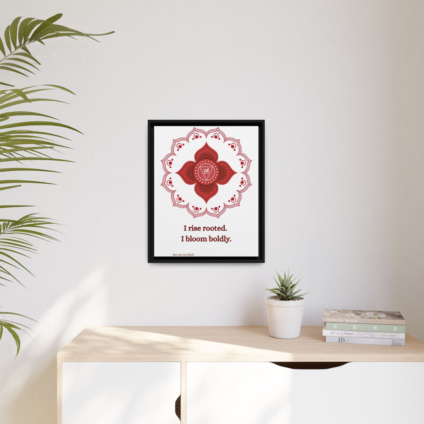 Root Chakra Canvas – “I Rise Rooted” Wall Art (Framed)