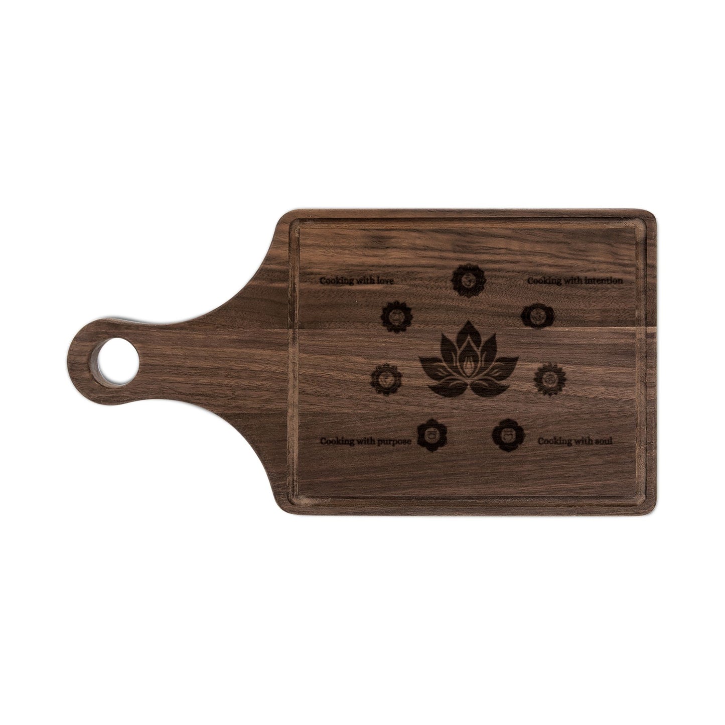 Sacred Lotus Chakra Cutting Board – Maple or Walnut | Cook with Intention, Love & Soul
