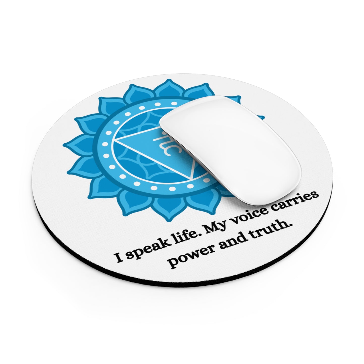 Throat Chakra Mouse Pad – Vishuddha Lotus Symbol with Truth & Expression Affirmation