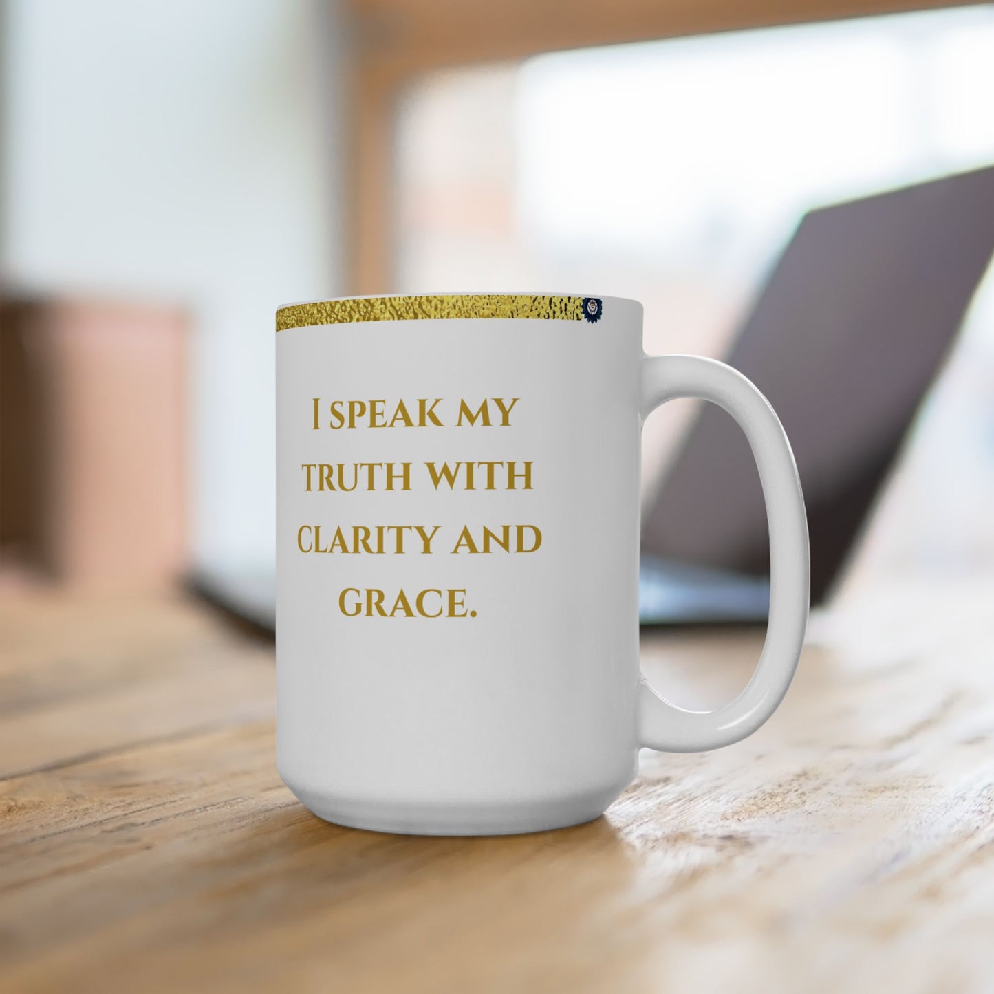 Throat Chakra Mug – Speaking with Clarity & Truth (Golden Collection, 15oz)