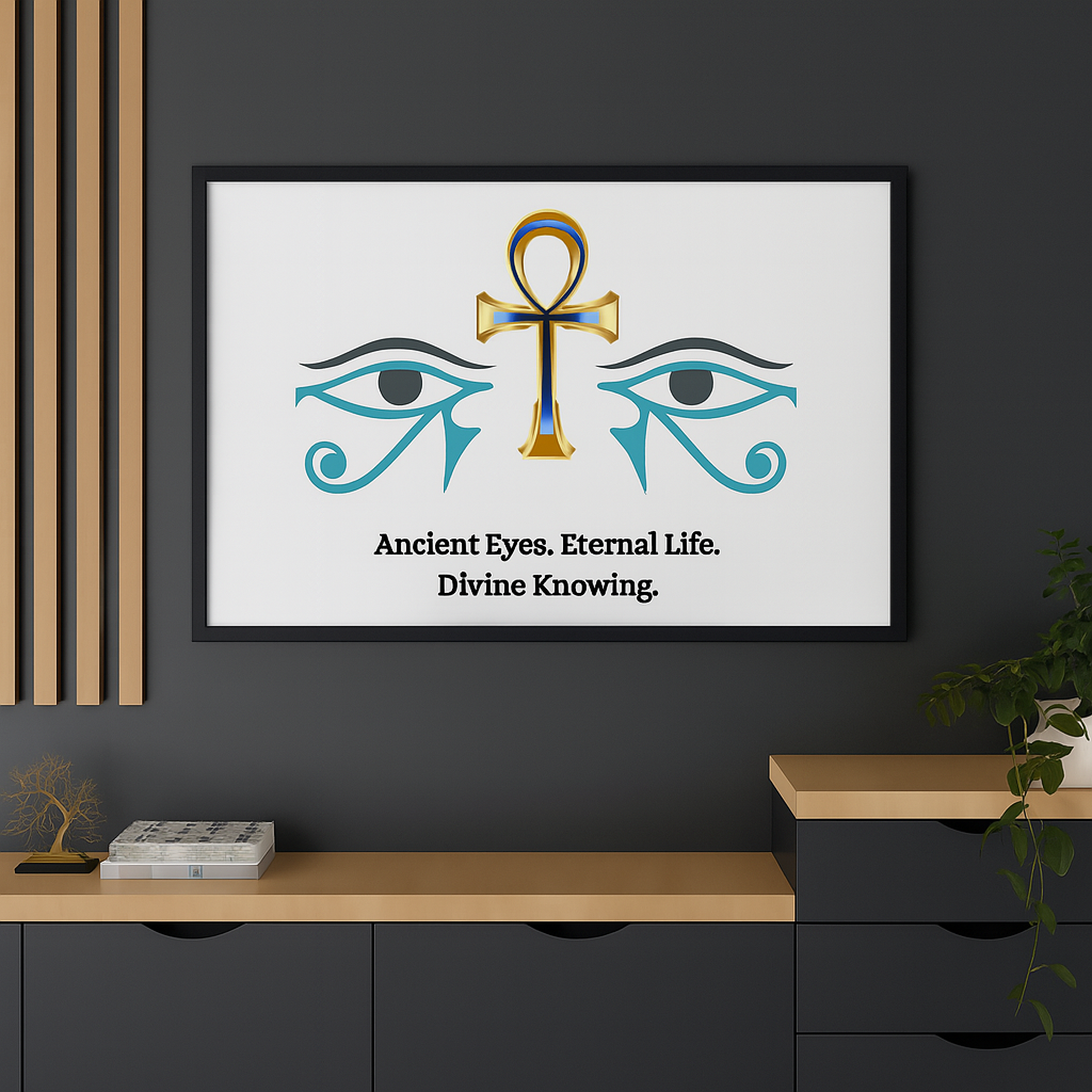 Eternal Sight Wall Art – Eye of Horus, Eye of Ra & Ankh Sacred Geometry Canvas (Framed) 24x36 Horizontal