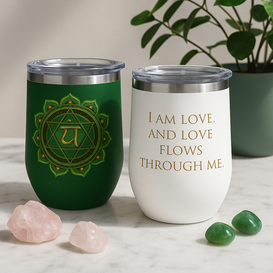 Heart Chakra Wine Tumbler – I Am Love, and Love Flows Through Me - 12oz