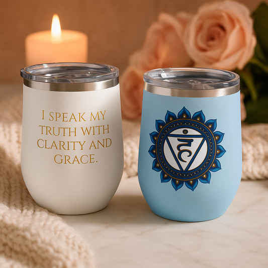 Throat Chakra Wine Tumbler – Speak Your Truth with Grace - 12oz