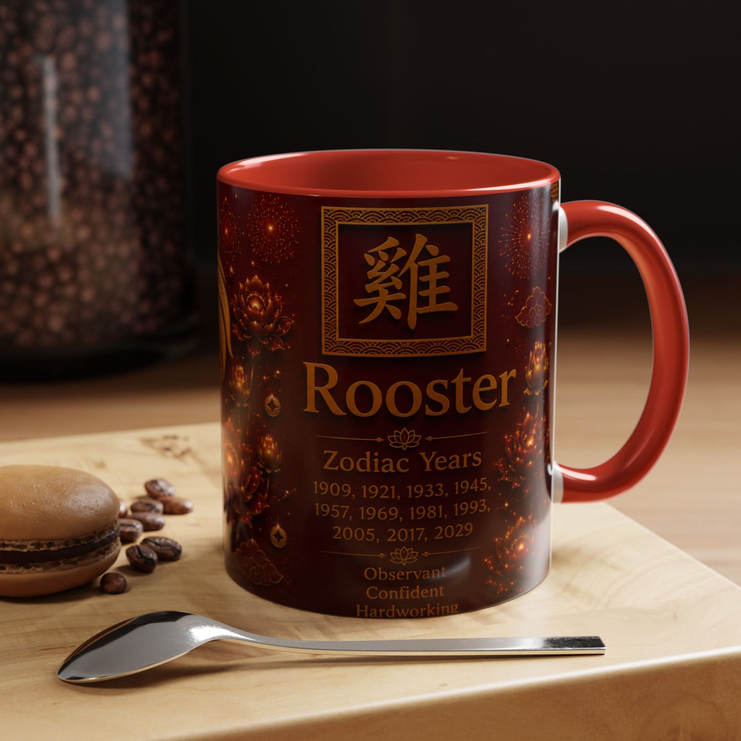 Rooster Zodiac Accent Coffee Mug – Chinese New Year Lucky Rooster Horoscope Gift
