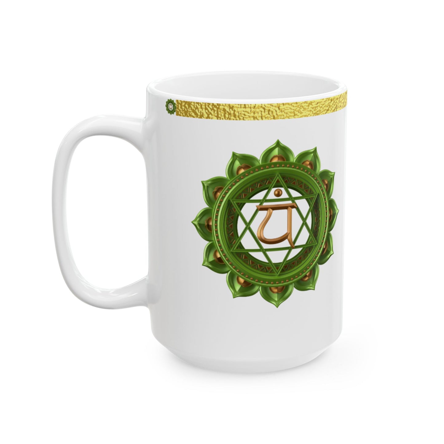 Heart Chakra Mug – Open in Love & Harmony (Golden Collection, 15oz)
