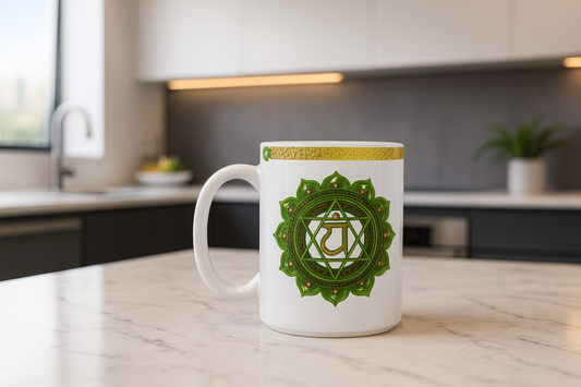 Heart Chakra Mug – Open in Love & Harmony (Golden Collection, 11oz)