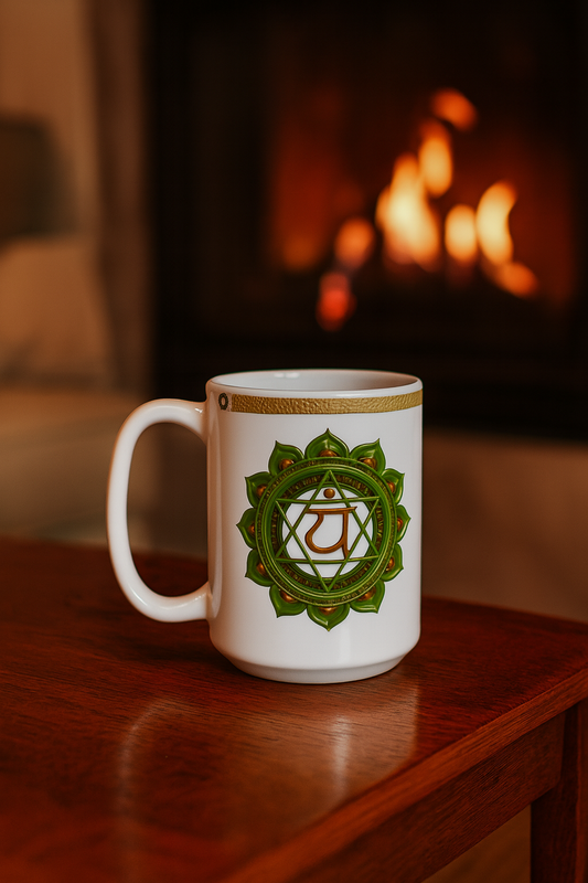 Heart Chakra Mug – Open in Love & Harmony (Golden Collection, 15oz)