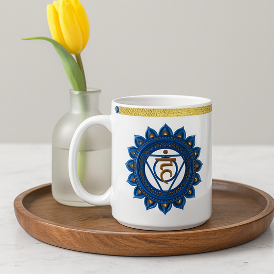 Throat Chakra Mug – Speaking with Clarity & Truth (Golden Collection, 11oz)