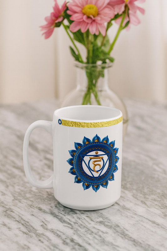 Throat Chakra Mug – Speaking with Clarity & Truth (Golden Collection, 15oz)