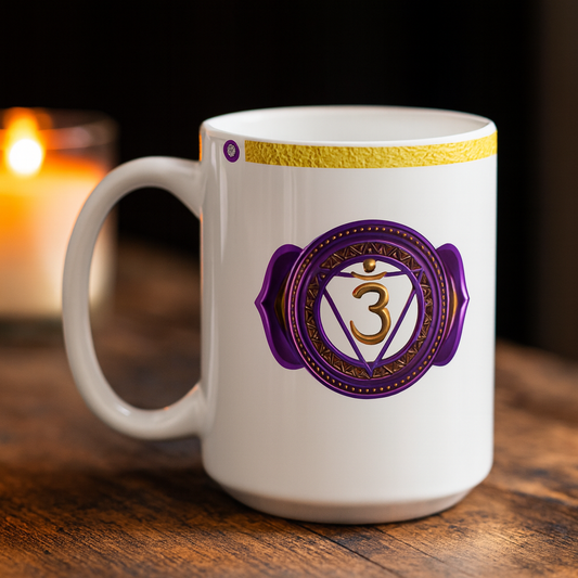 Third Eye Chakra Mug – Guided by Wisdom & Vision (Golden Collection, 15oz)