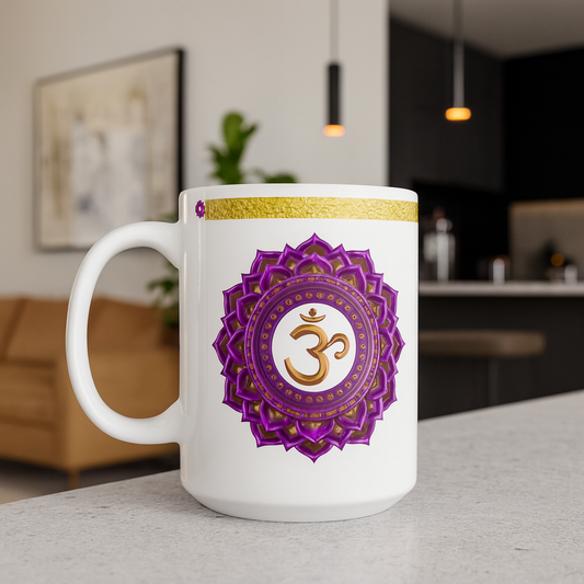 Crown Chakra Mug – Connected in Peace & Divinity (Golden Collection, 15oz)