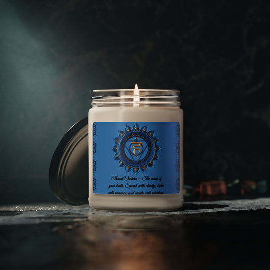 Throat Chakra Candle – Clean Cotton Scented Soy Candle, 9oz.