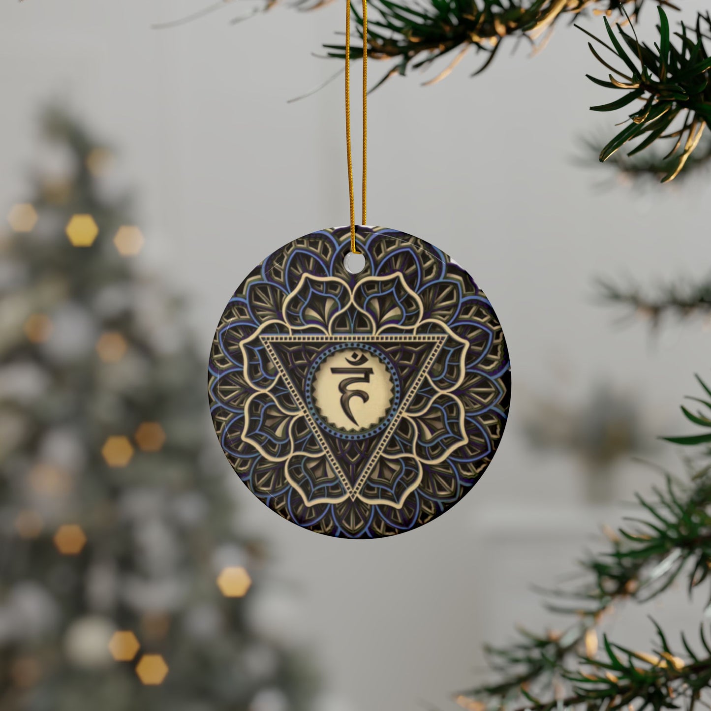Throat Chakra Mandala Design Ceramic Ornament