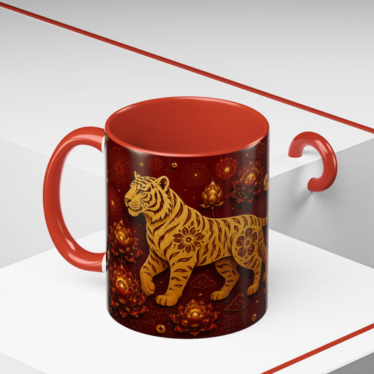 Tiger Zodiac Coffee Mug — Chinese New Year Red Accent Mug (Years & Traits)