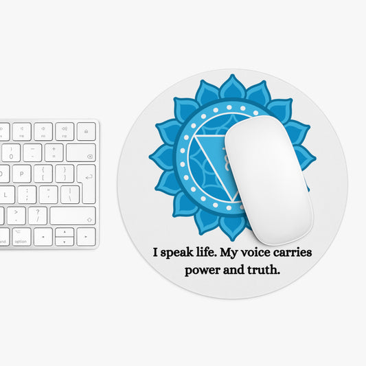 Throat Chakra Mouse Pad – Vishuddha Lotus Symbol with Truth & Expression Affirmation