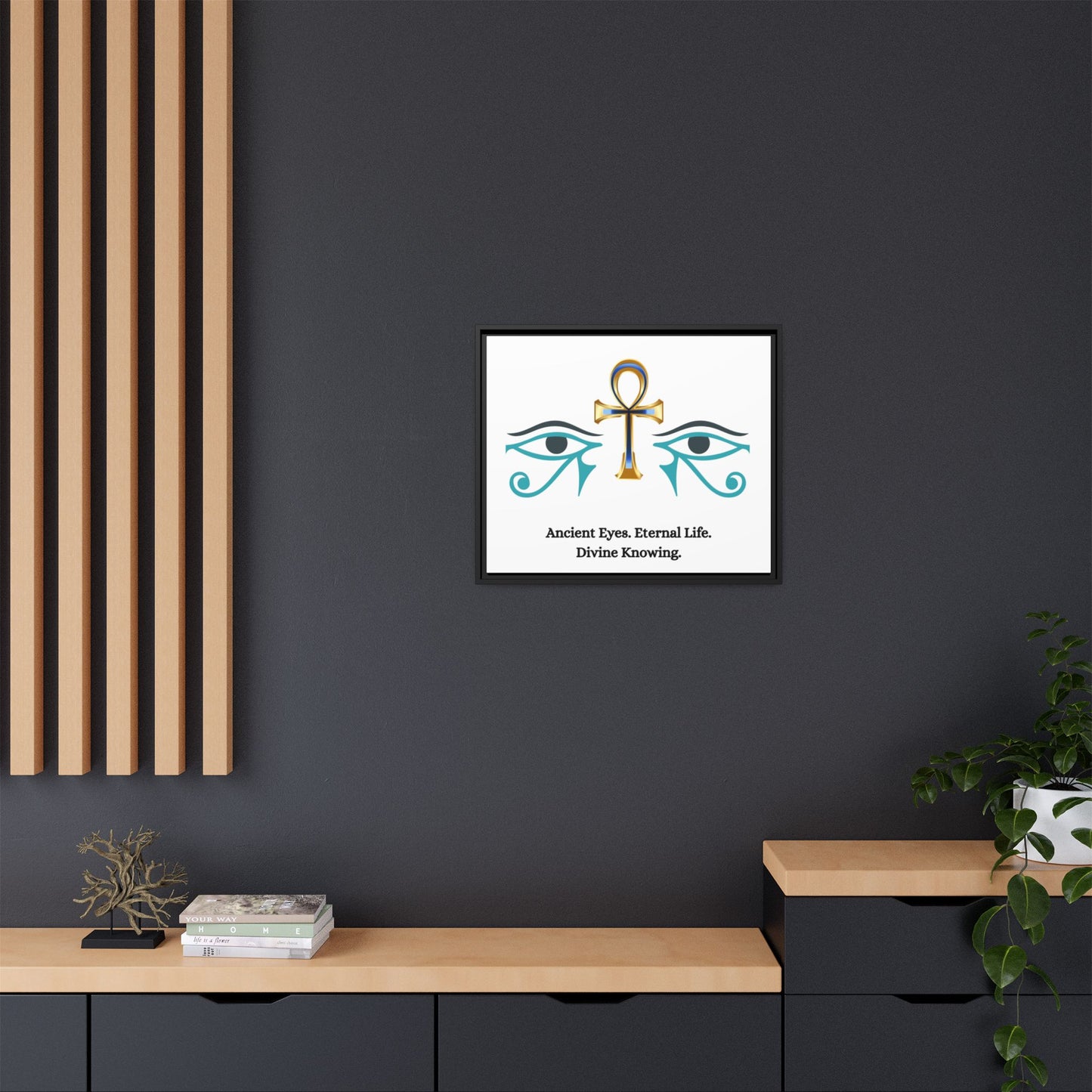 Eternal Sight Wall Art – Eye of Horus, Eye of Ra & Ankh Sacred Geometry Canvas (Framed) 24x20- Horizontal