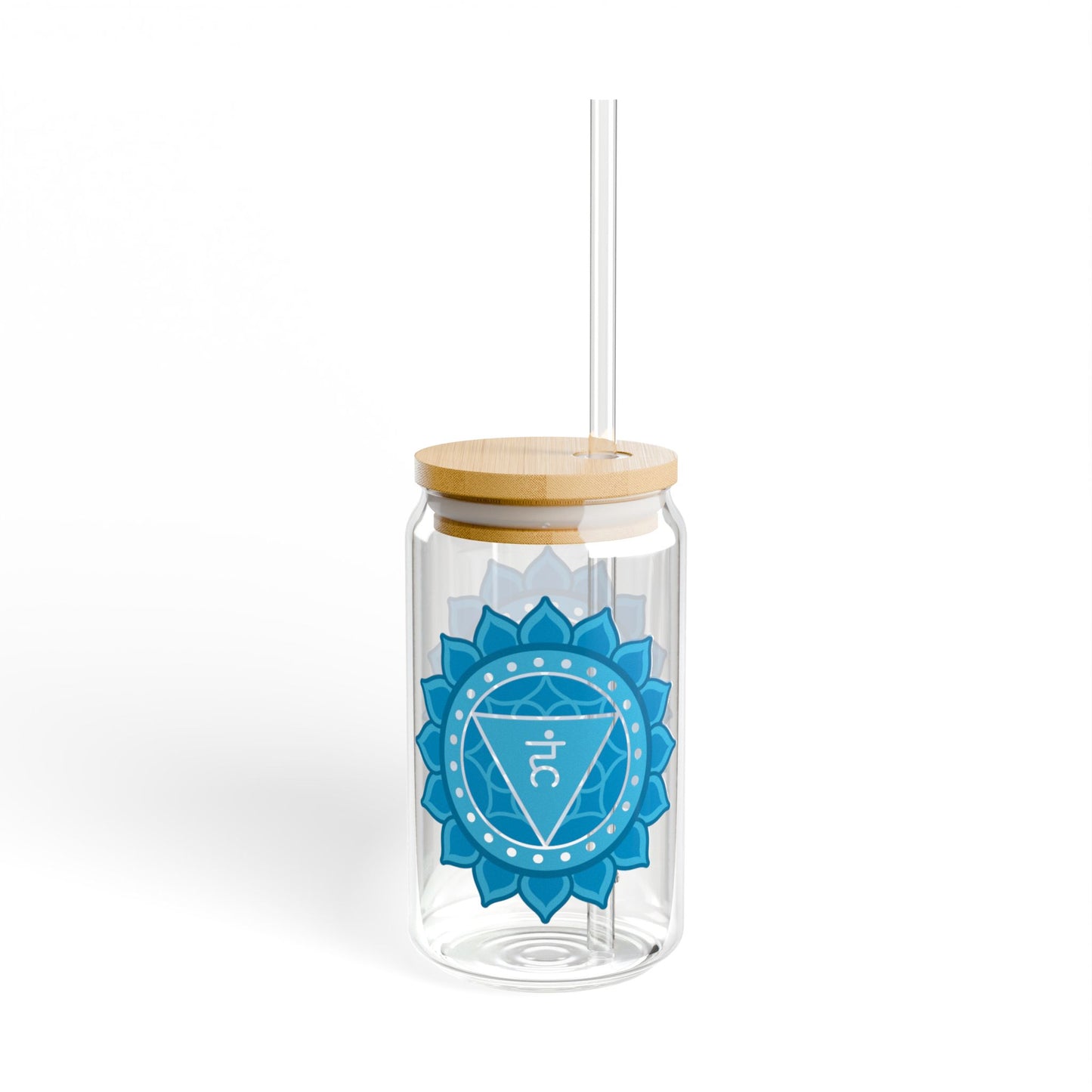 Throat Chakra Sipper Glass – 16oz Bamboo Lid & Straw