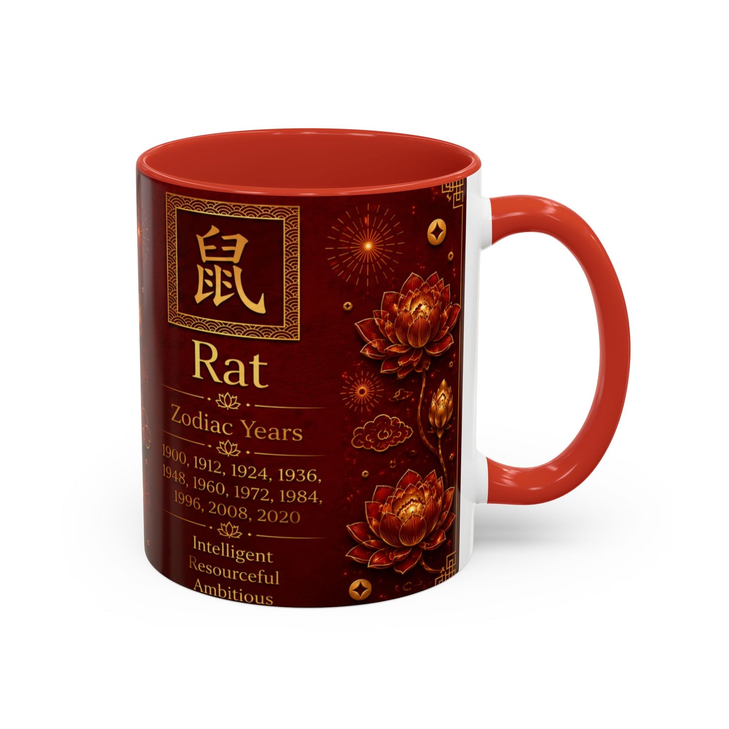 Rat Zodiac Accent Coffee Mug — Chinese New Year Red & Gold Astrology Gift (11oz)