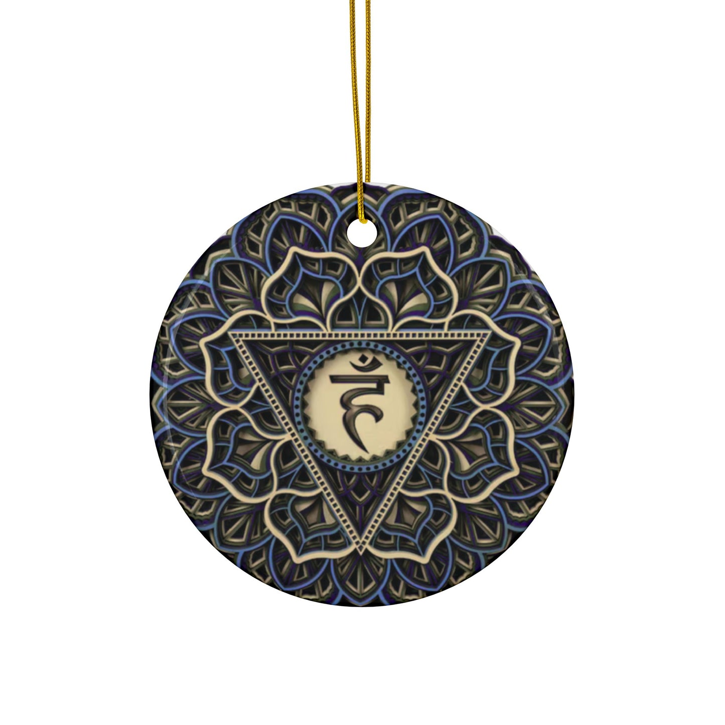 Throat Chakra Mandala Design Ceramic Ornament