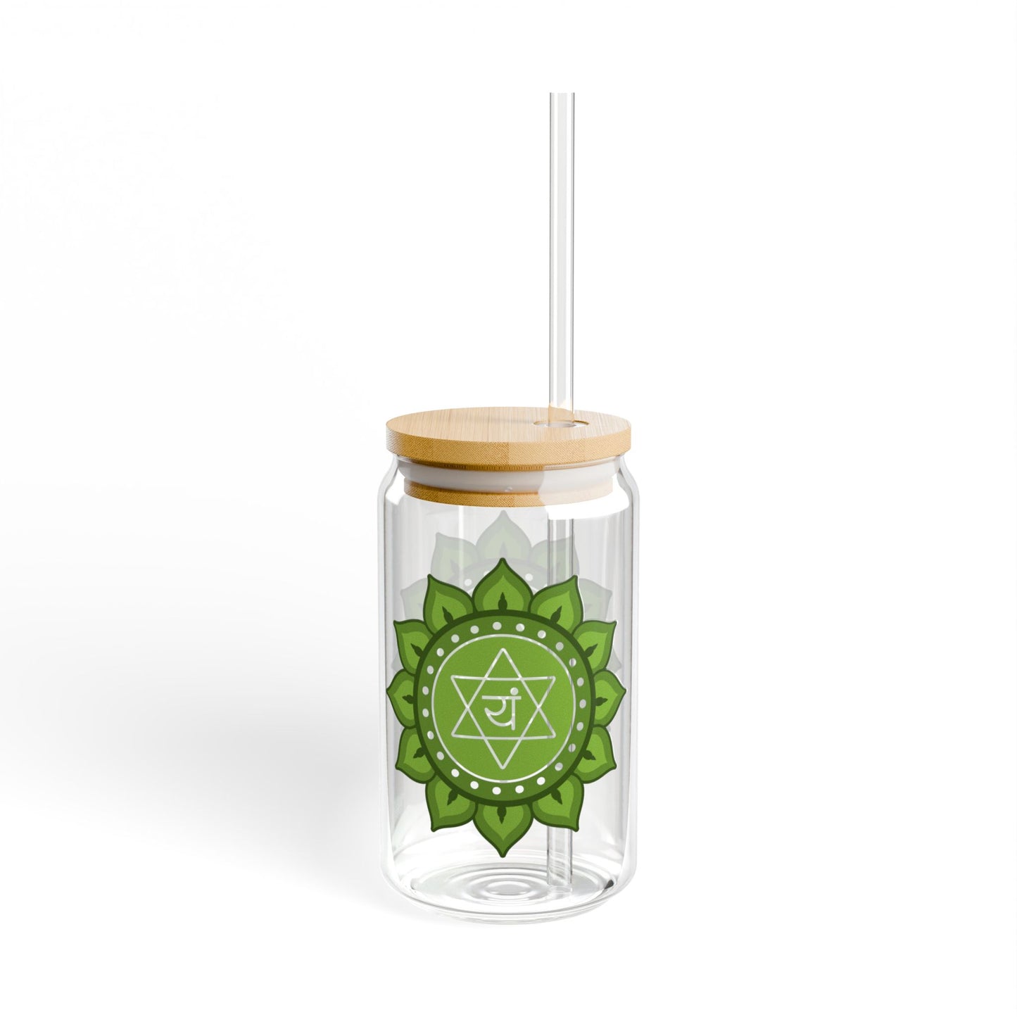 Heart Chakra Sipper Glass – 16oz Bamboo Lid & Straw
