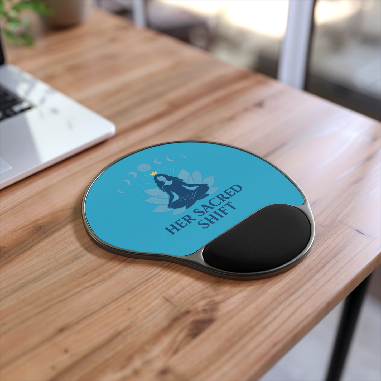 Her Sacred Shift Throat Chakra Mouse Pad with Wrist Rest — Meditation & Clarity Edition