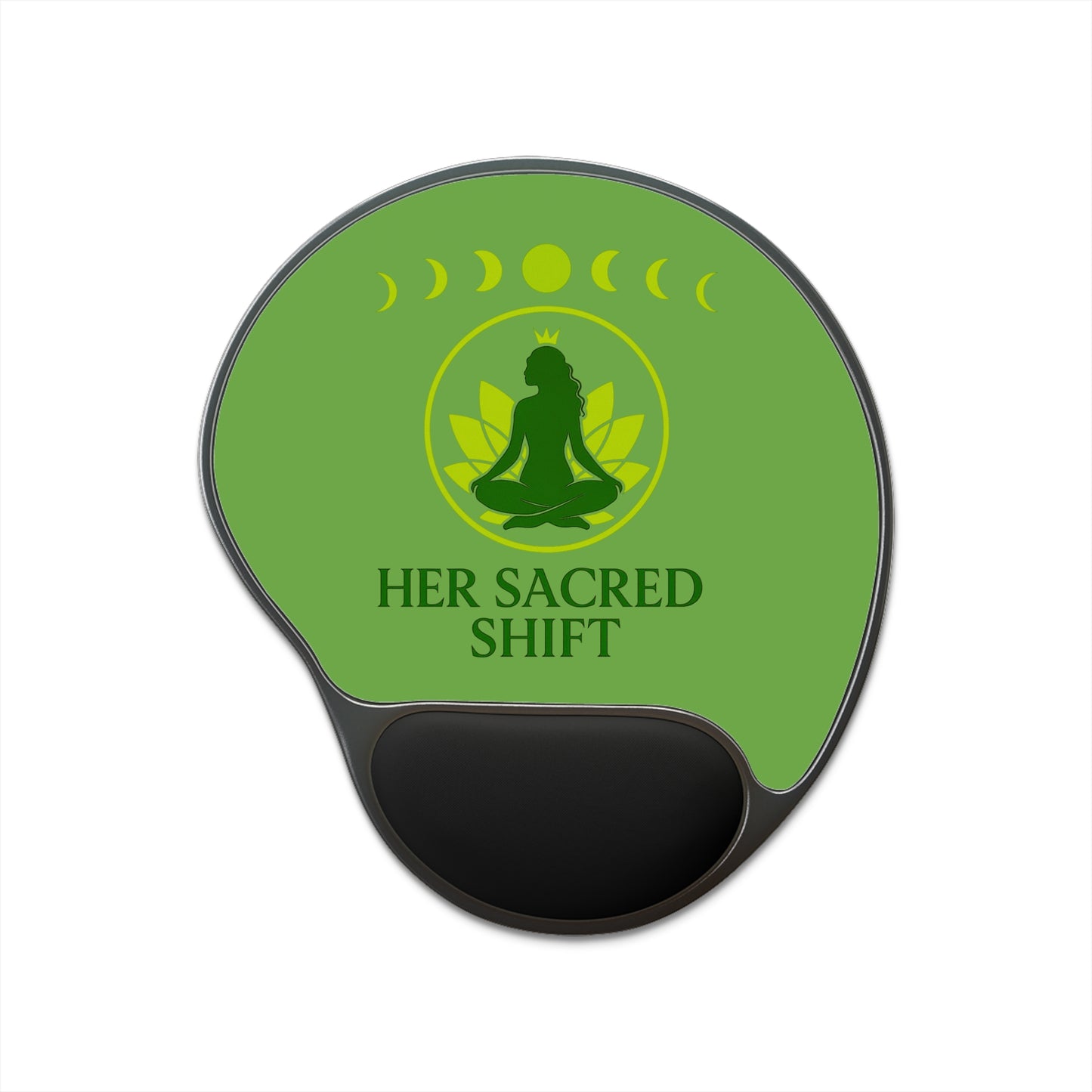 Her Sacred Shift Heart Chakra Mouse Pad with Wrist Rest — Moon Phase Meditation Edition
