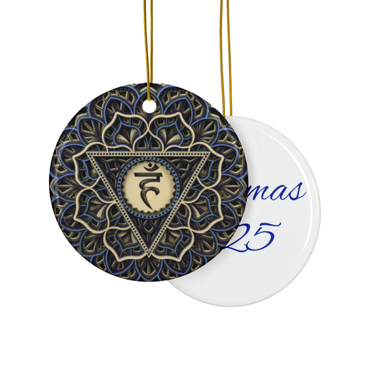 Throat Chakra Mandala Design Ceramic Ornament