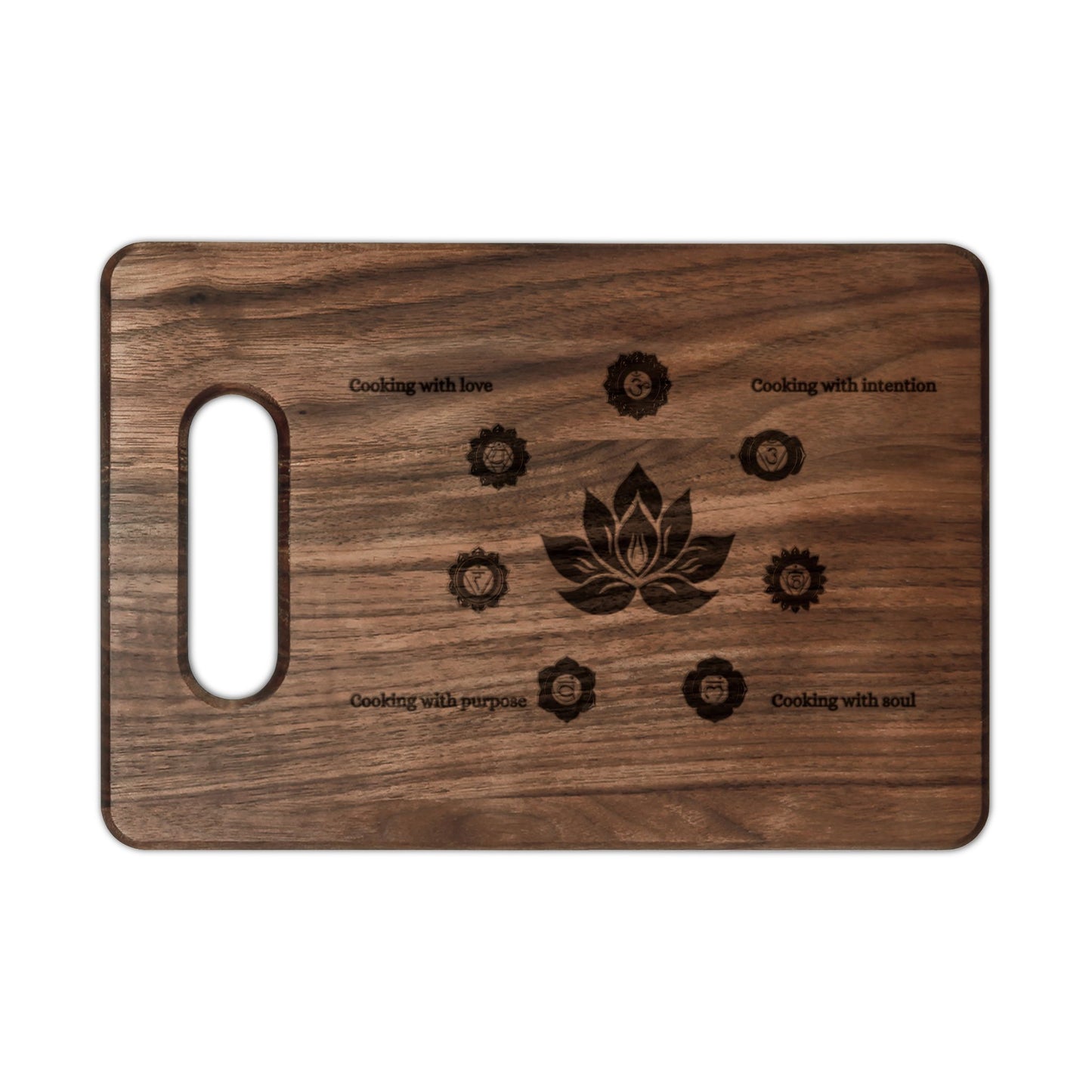 Sacred Lotus Chakra Cutting Board – Maple or Walnut | Cook with Intention, Love & Soul