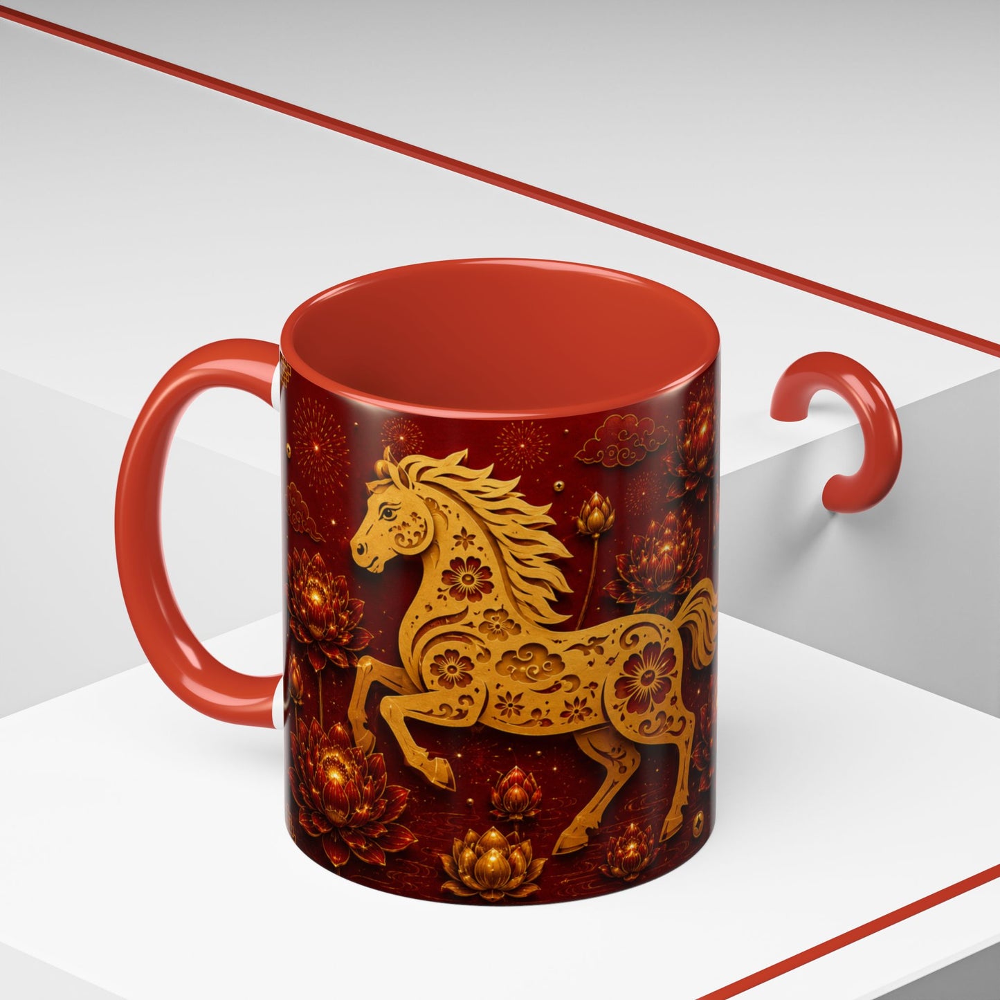 Horse Zodiac Coffee Mug — Chinese Year of the Horse Red Accent (11/15oz)