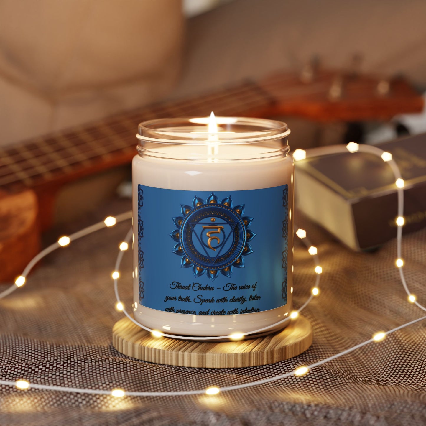 Throat Chakra Candle – Clean Cotton Scented Soy Candle, 9oz.