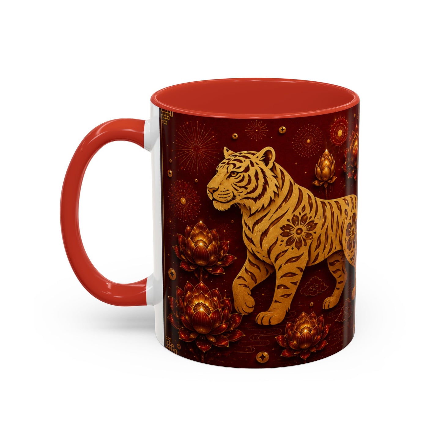 Tiger Zodiac Coffee Mug — Chinese New Year Red Accent Mug (Years & Traits)