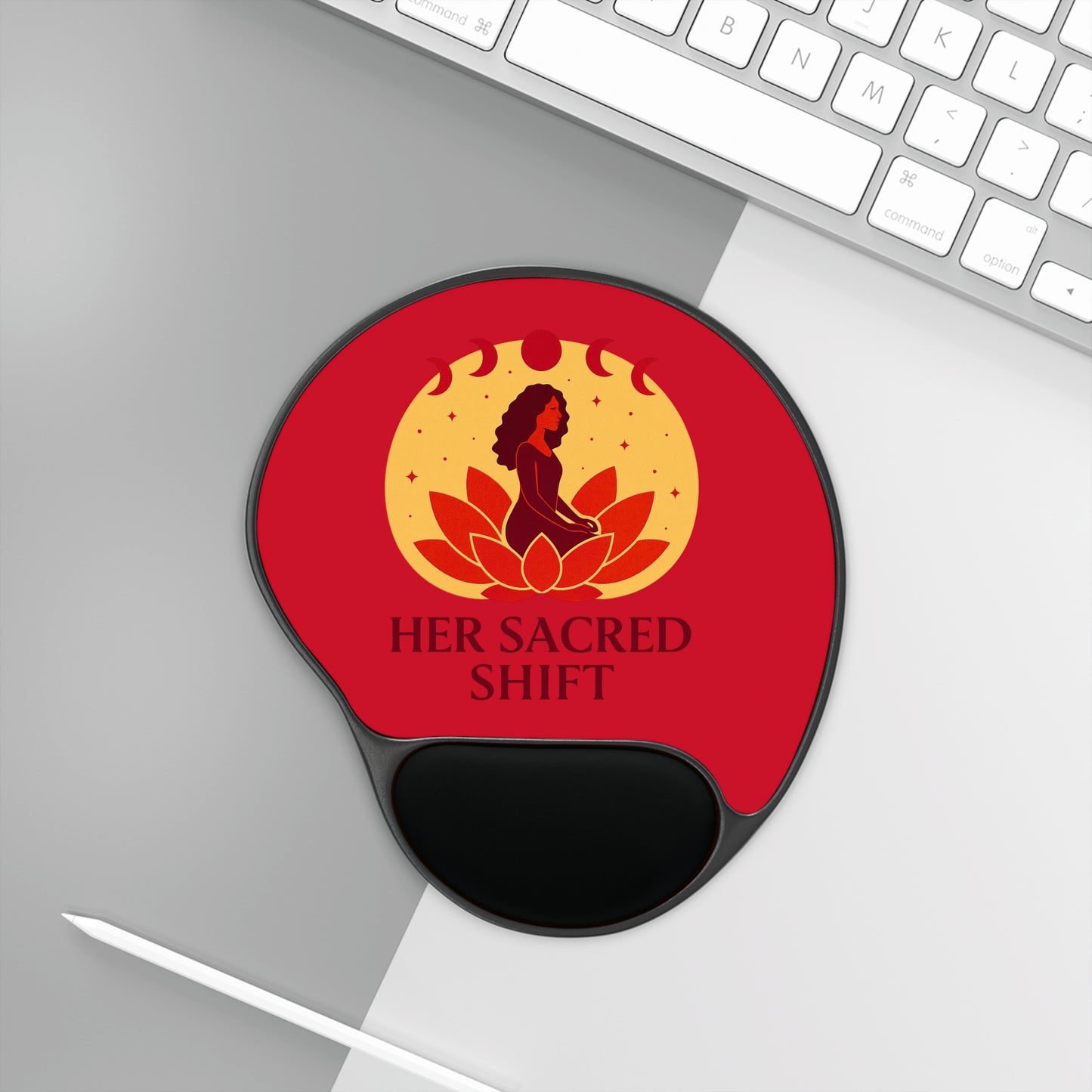 Her Sacred Shift Root Chakra Mouse Pad with Wrist Rest — Grounded Strength Edition