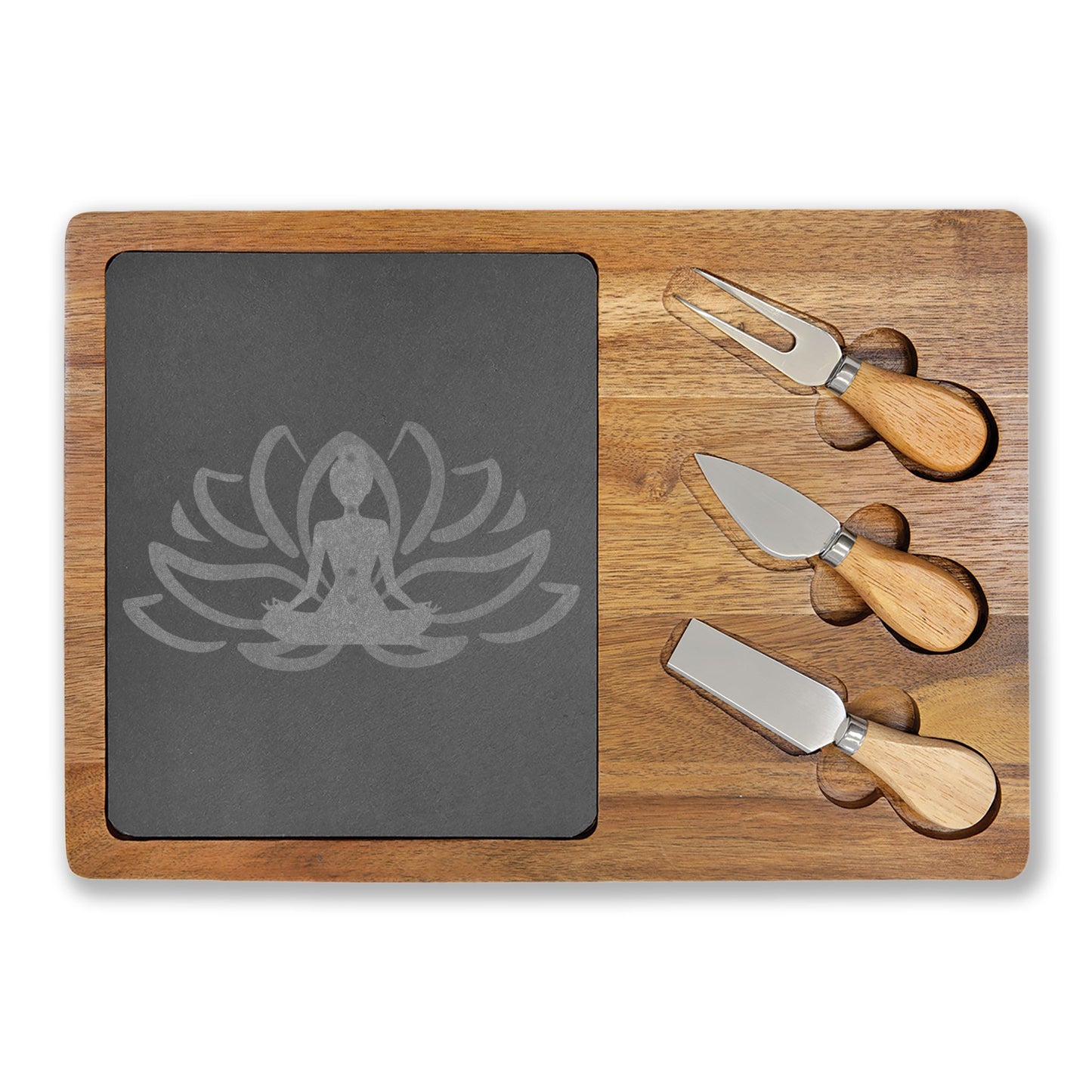 Sacred Hosting Charcuterie Board – Lotus Slate & Acacia Wood Set