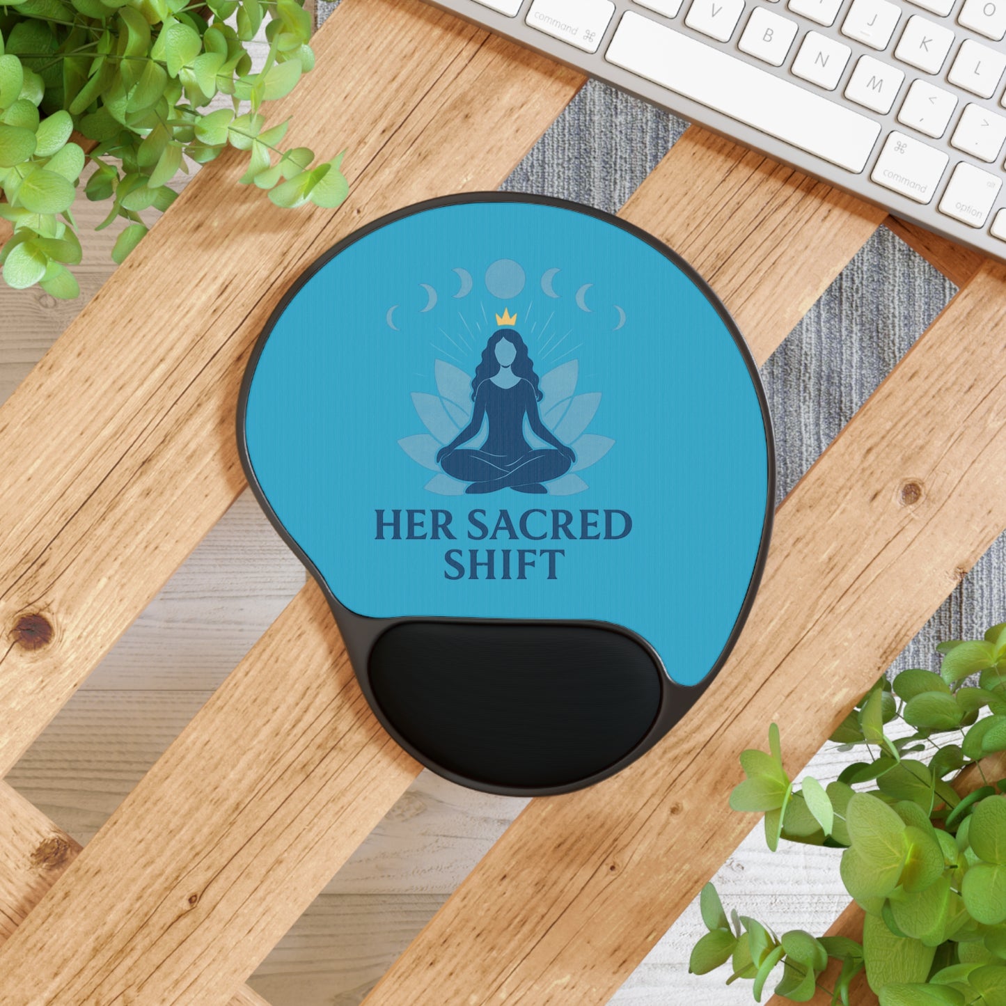 Her Sacred Shift Throat Chakra Mouse Pad with Wrist Rest — Meditation & Clarity Edition