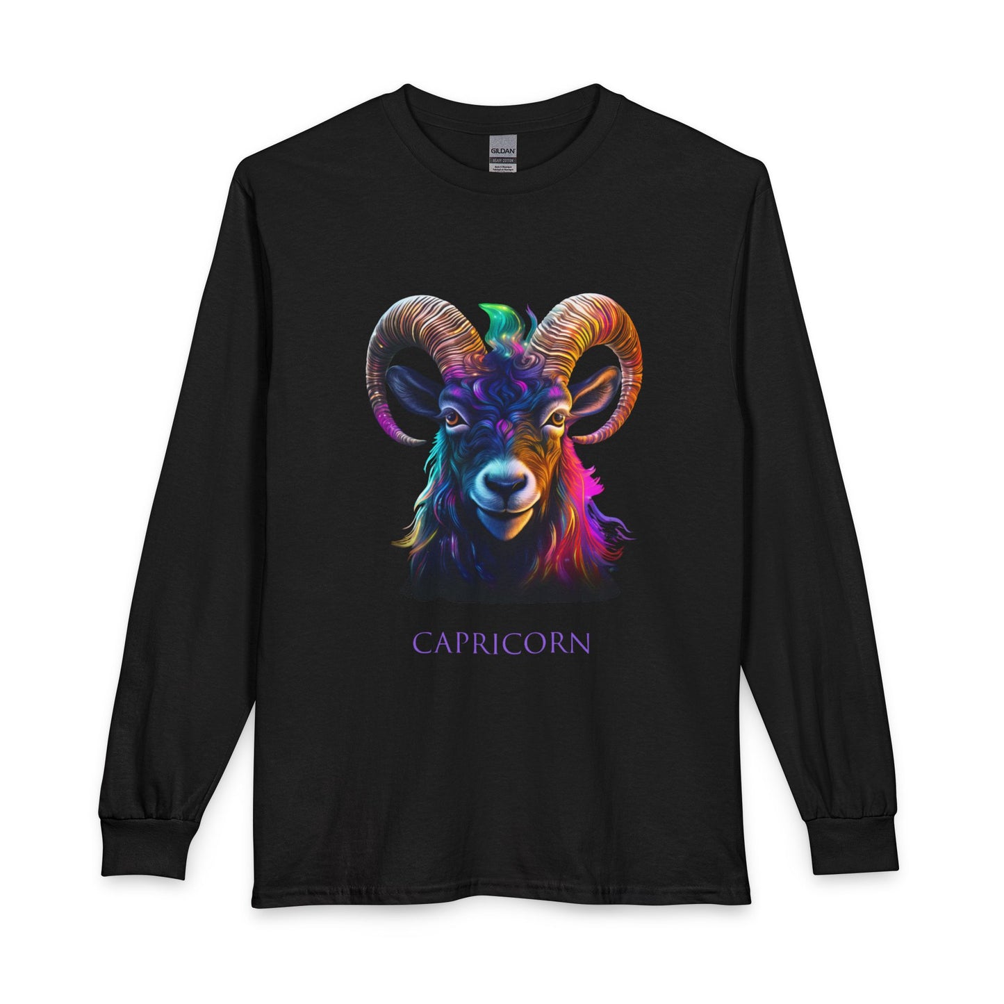 Capricorn Zodiac Ram Long Sleeve Shirt — Colorful Goat Astrology Tee with Inspirational Quote