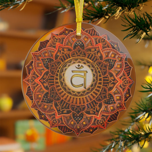 Sacral Chakra Mandala Design Glass Ornament
