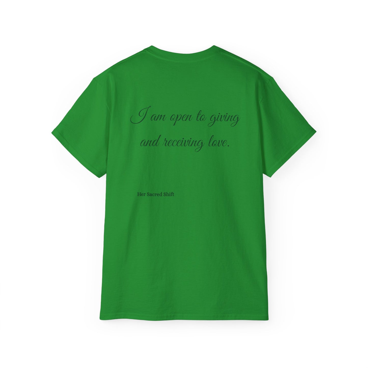 Heart Chakra Affirmation Tee – “I Am Open to Love” | Her Sacred Shift