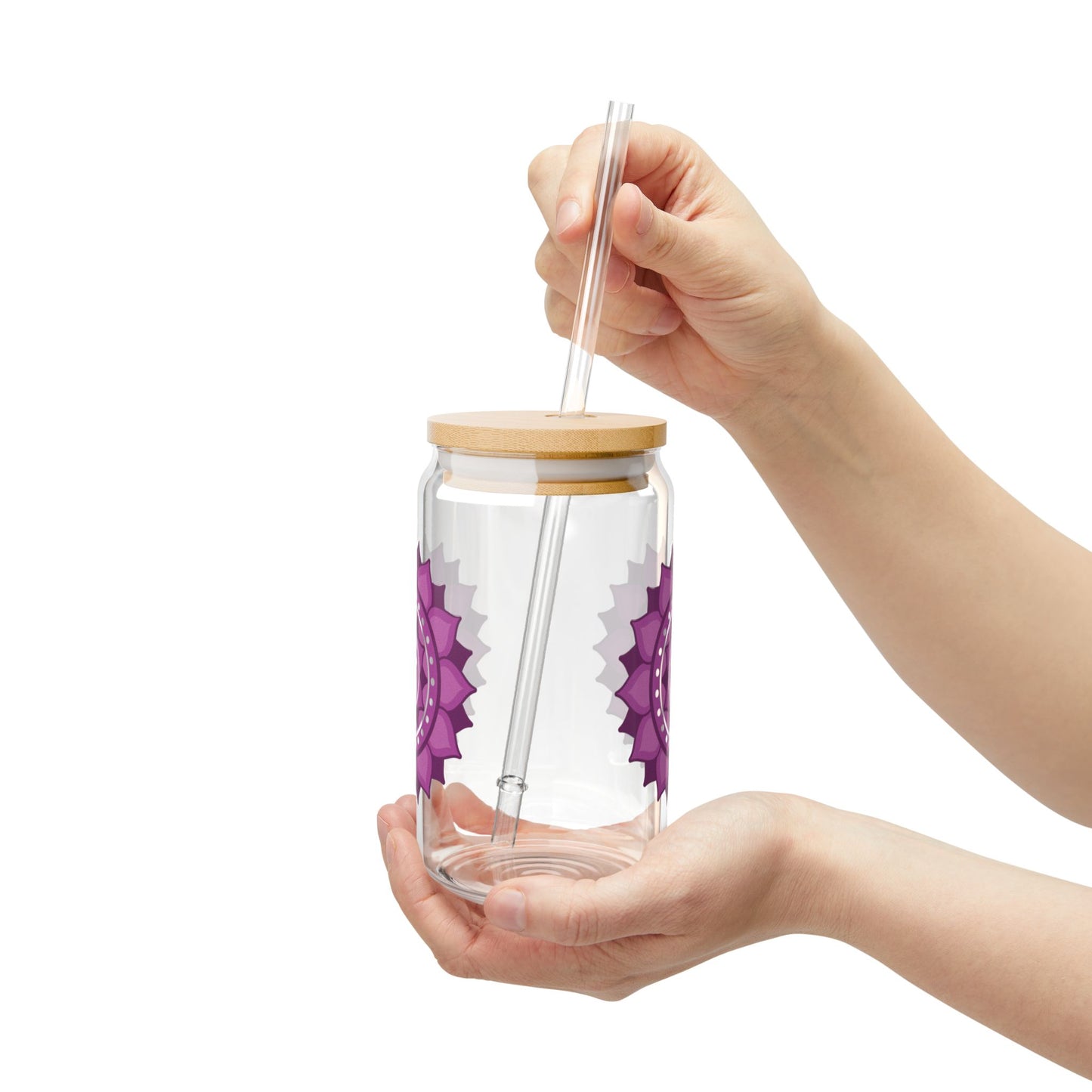 Crown Chakra Sipper Glass – 16oz Bamboo Lid & Straw
