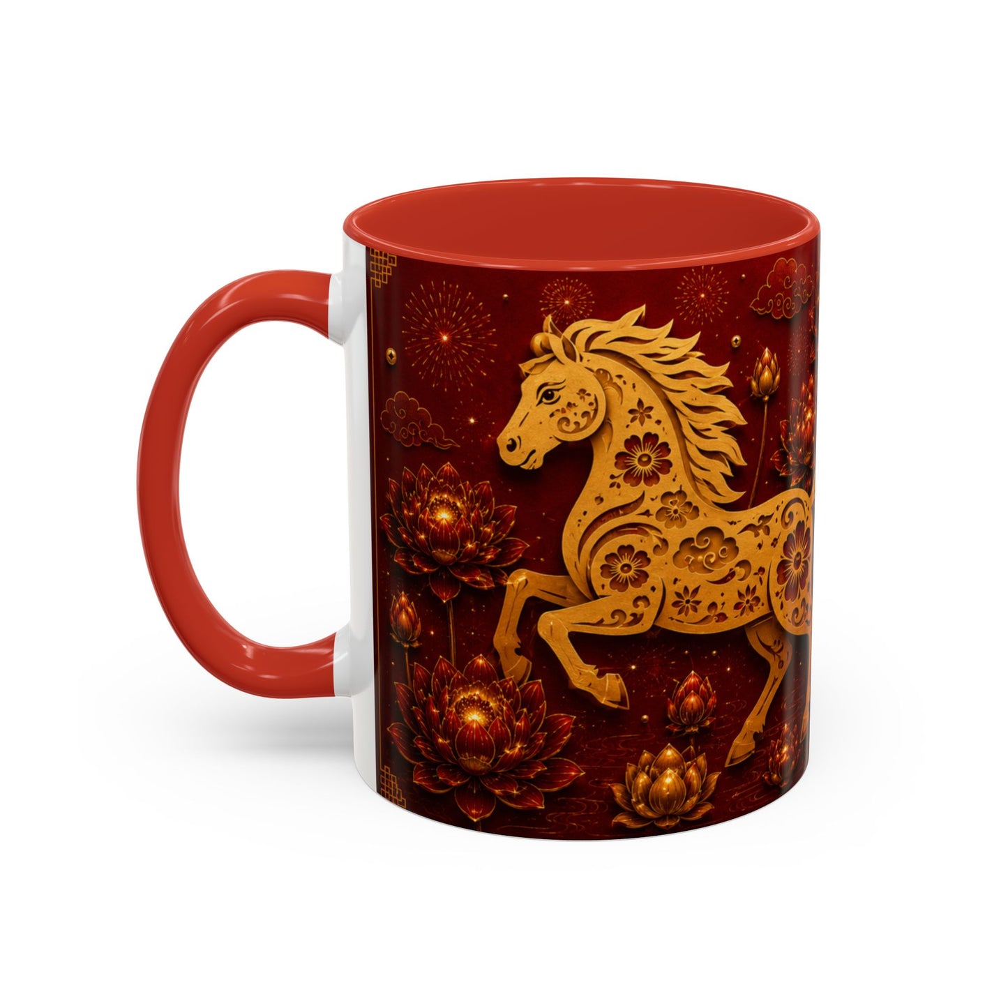 Horse Zodiac Coffee Mug — Chinese Year of the Horse Red Accent (11/15oz)
