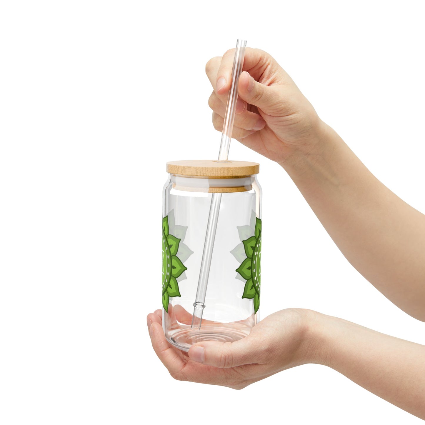 Heart Chakra Sipper Glass – 16oz Bamboo Lid & Straw