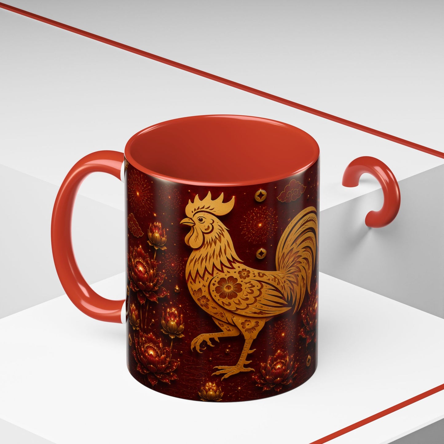 Rooster Zodiac Accent Coffee Mug – Chinese New Year Lucky Rooster Horoscope Gift