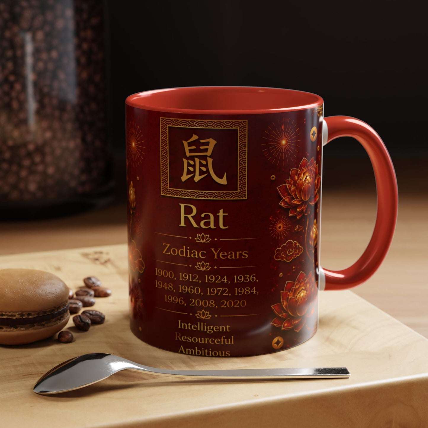 Rat Zodiac Accent Coffee Mug — Chinese New Year Red & Gold Astrology Gift (11oz)