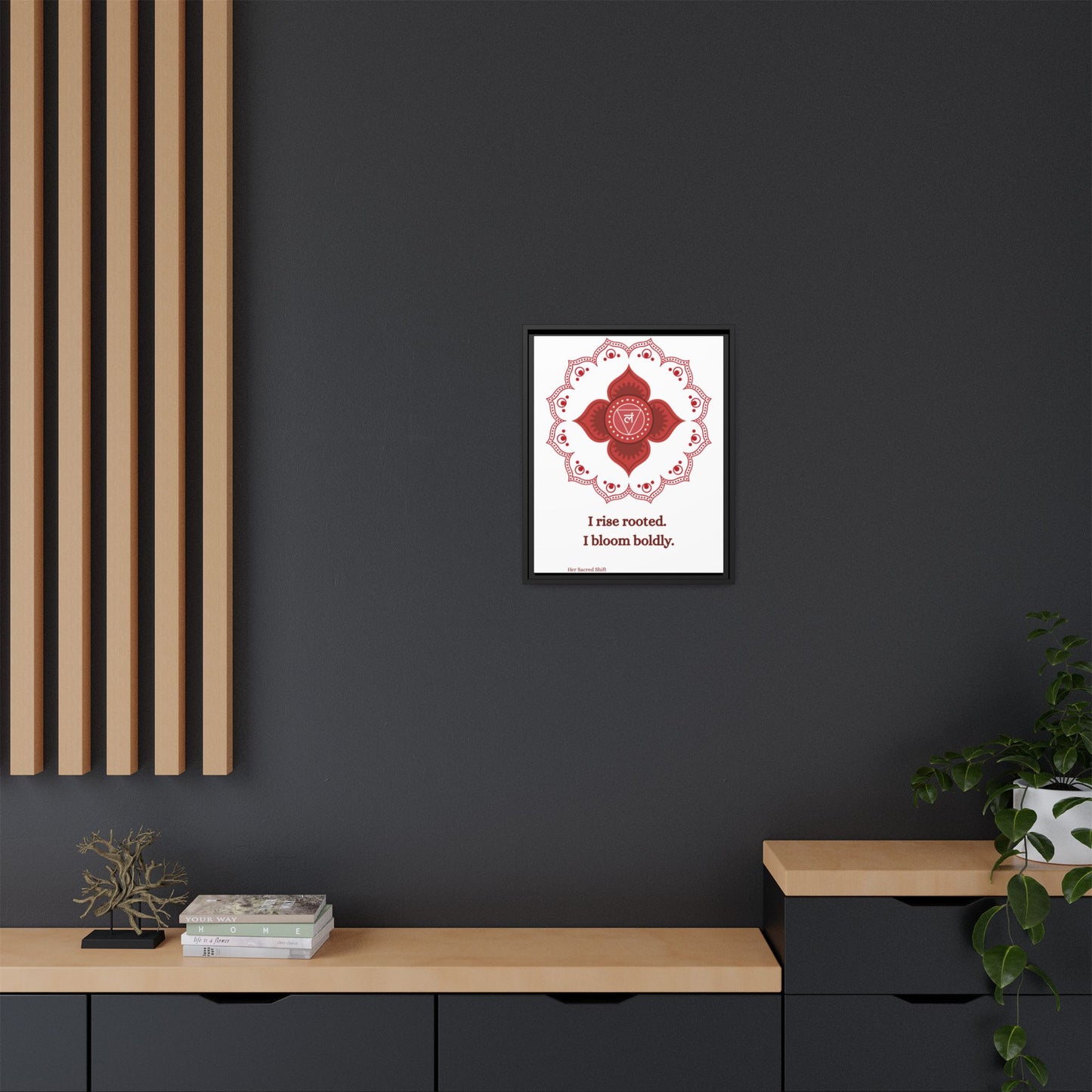 Root Chakra Canvas – “I Rise Rooted” Wall Art (Framed)