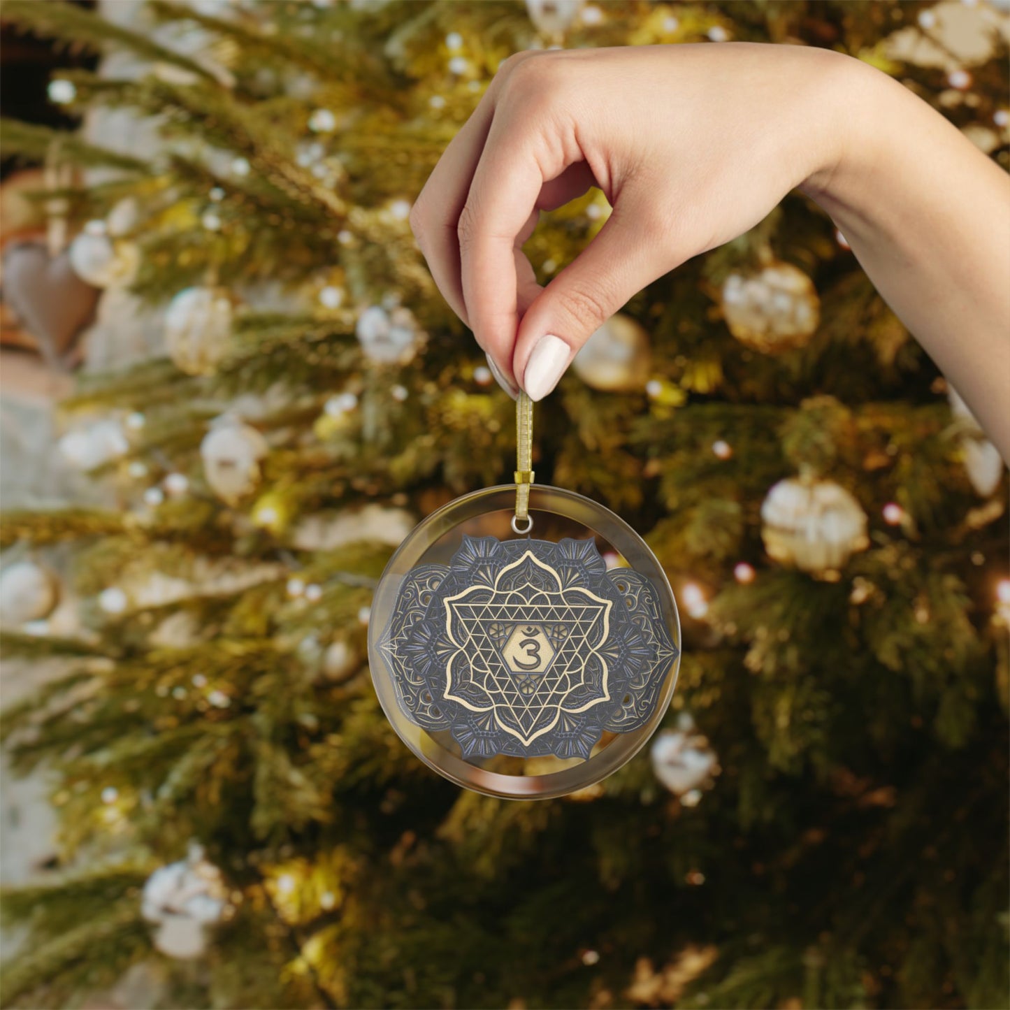 Third Eye Chakra Mandala Design Glass Handmade Ornament