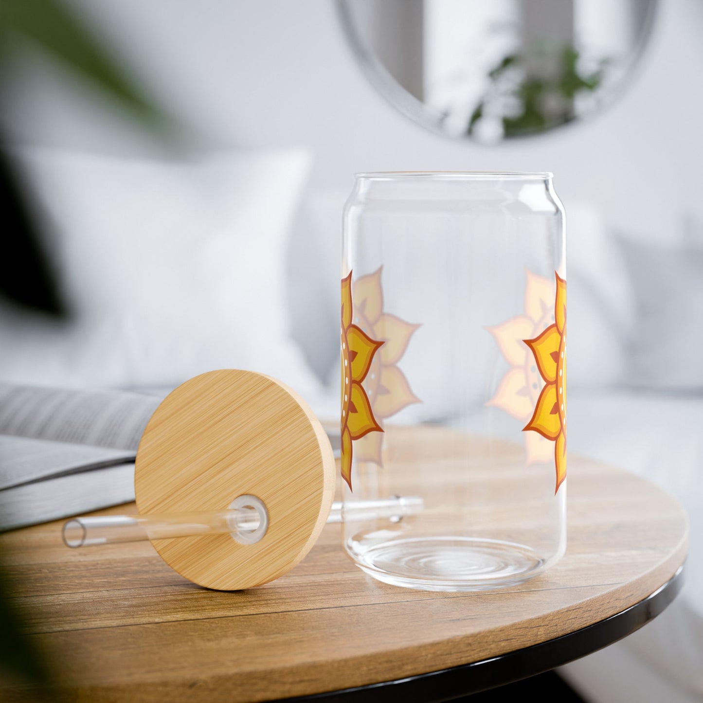 Solar Plexus Chakra Sipper Glass – 16oz Bamboo Lid & Straw