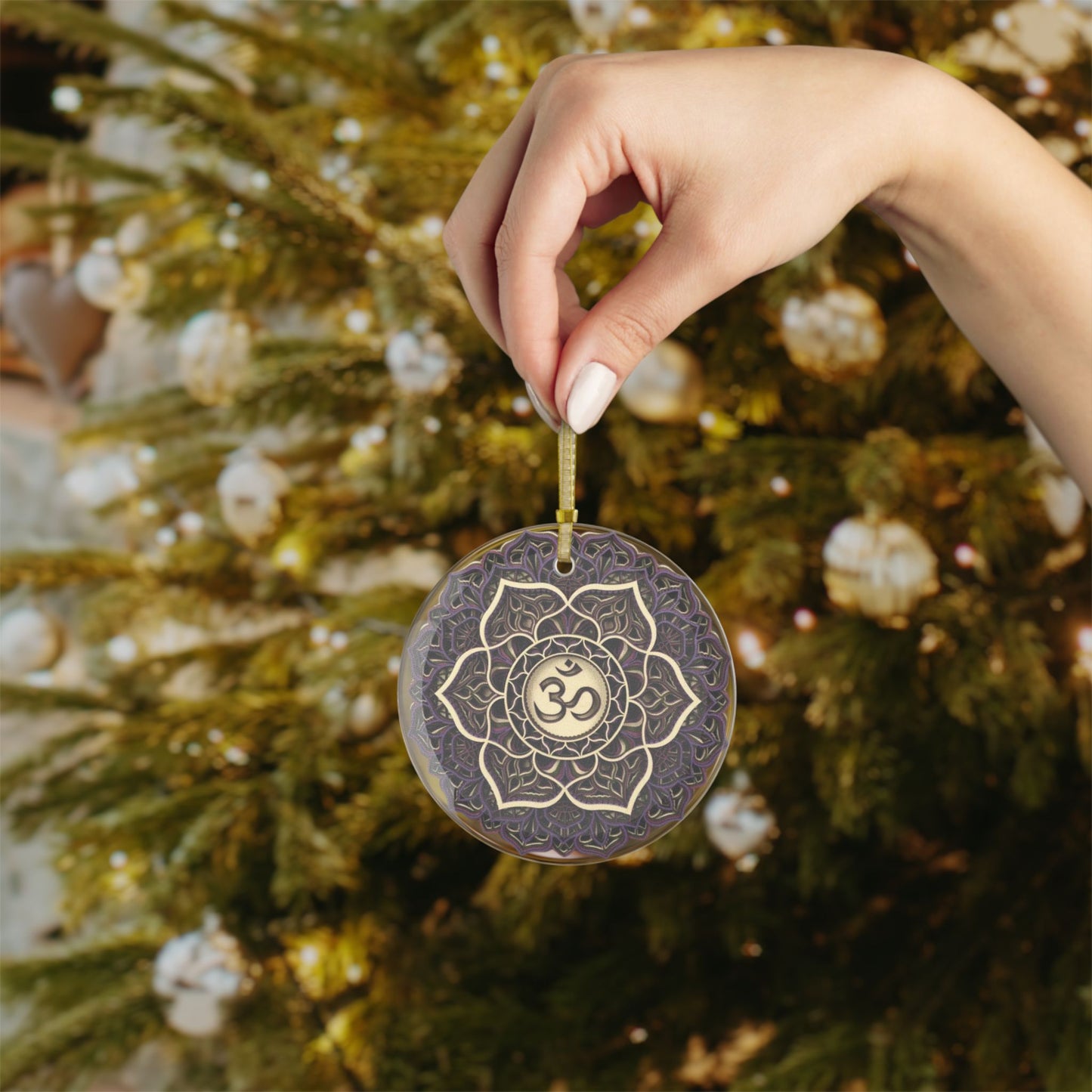 Crown Chakra Mandala Design Glass Ornament