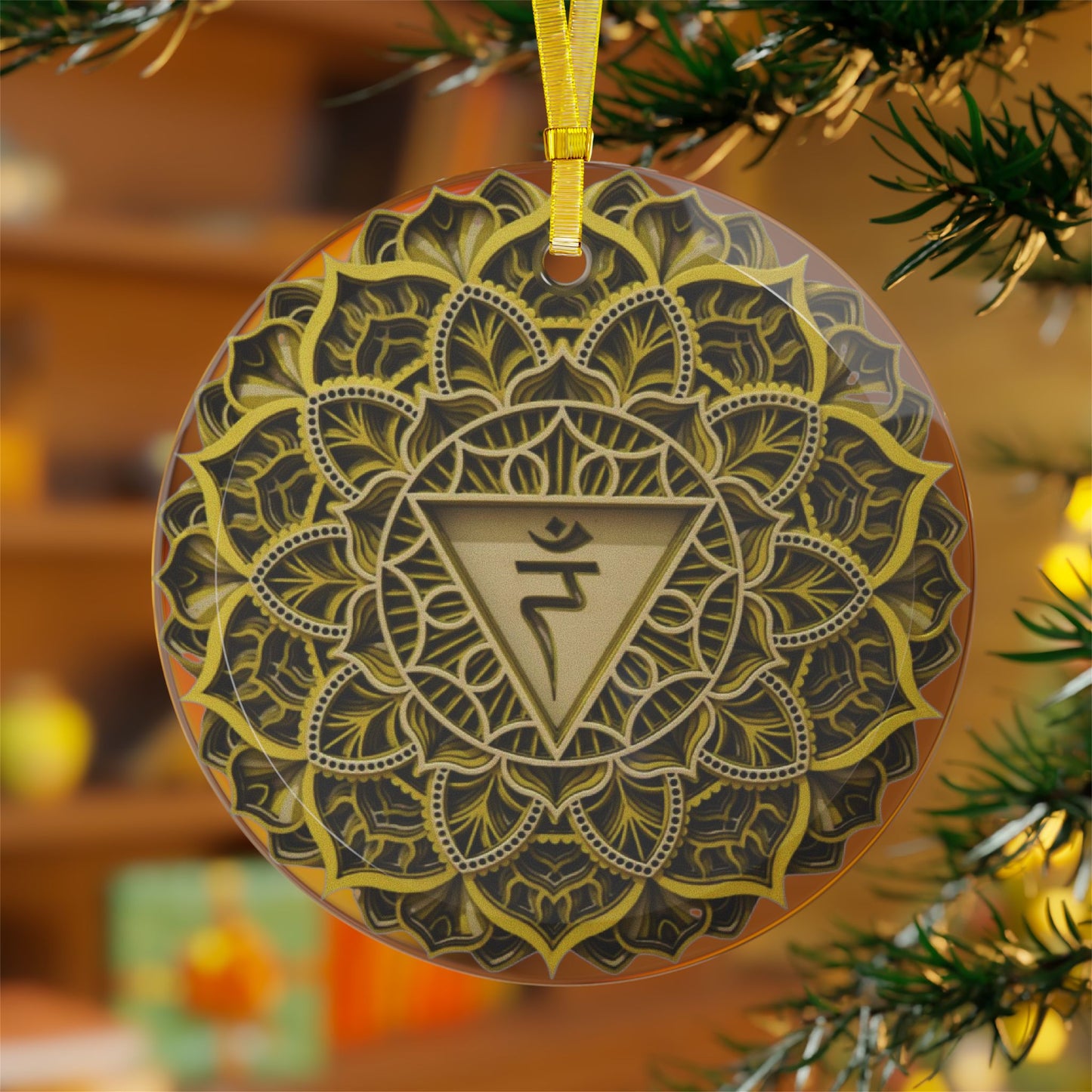 Solar Plexus Chakra Mandala Design Glass Ornaments- Handmade