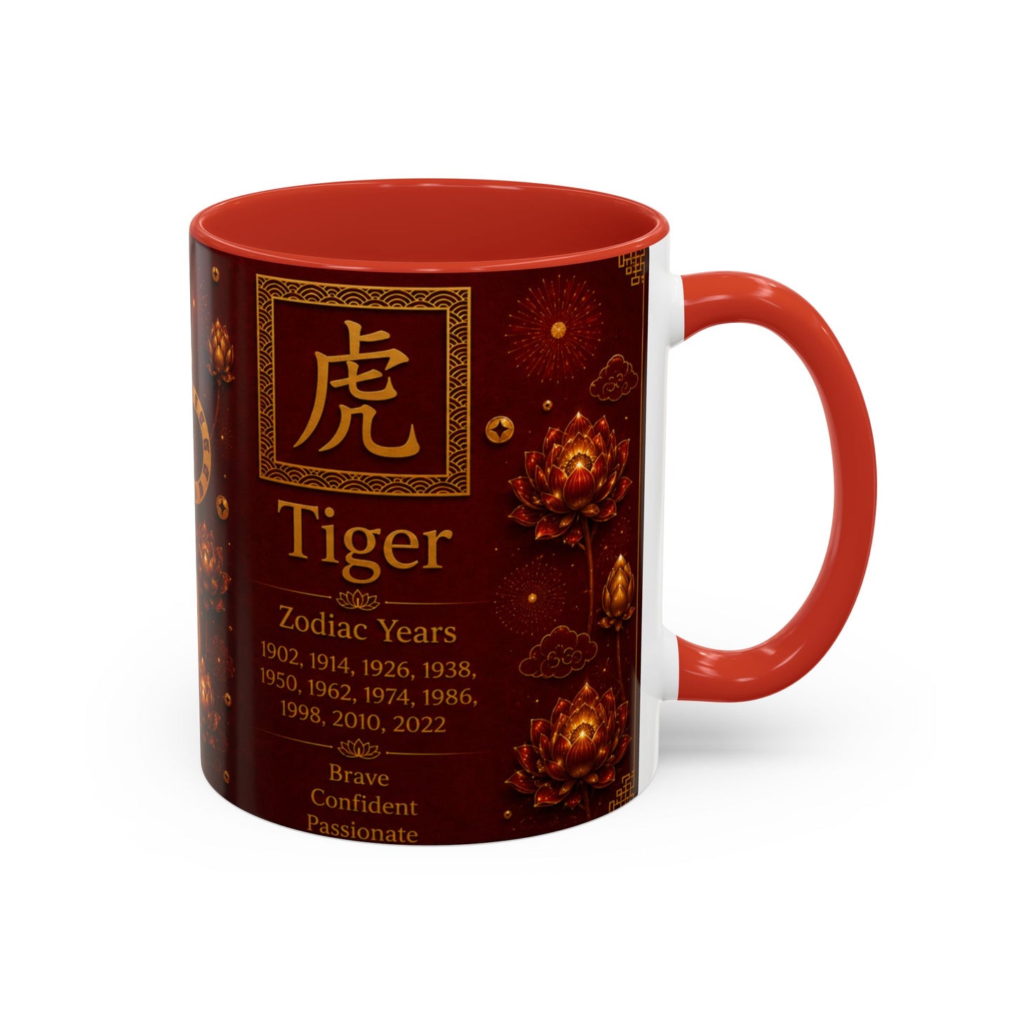 Tiger Zodiac Coffee Mug — Chinese New Year Red Accent Mug (Years & Traits)