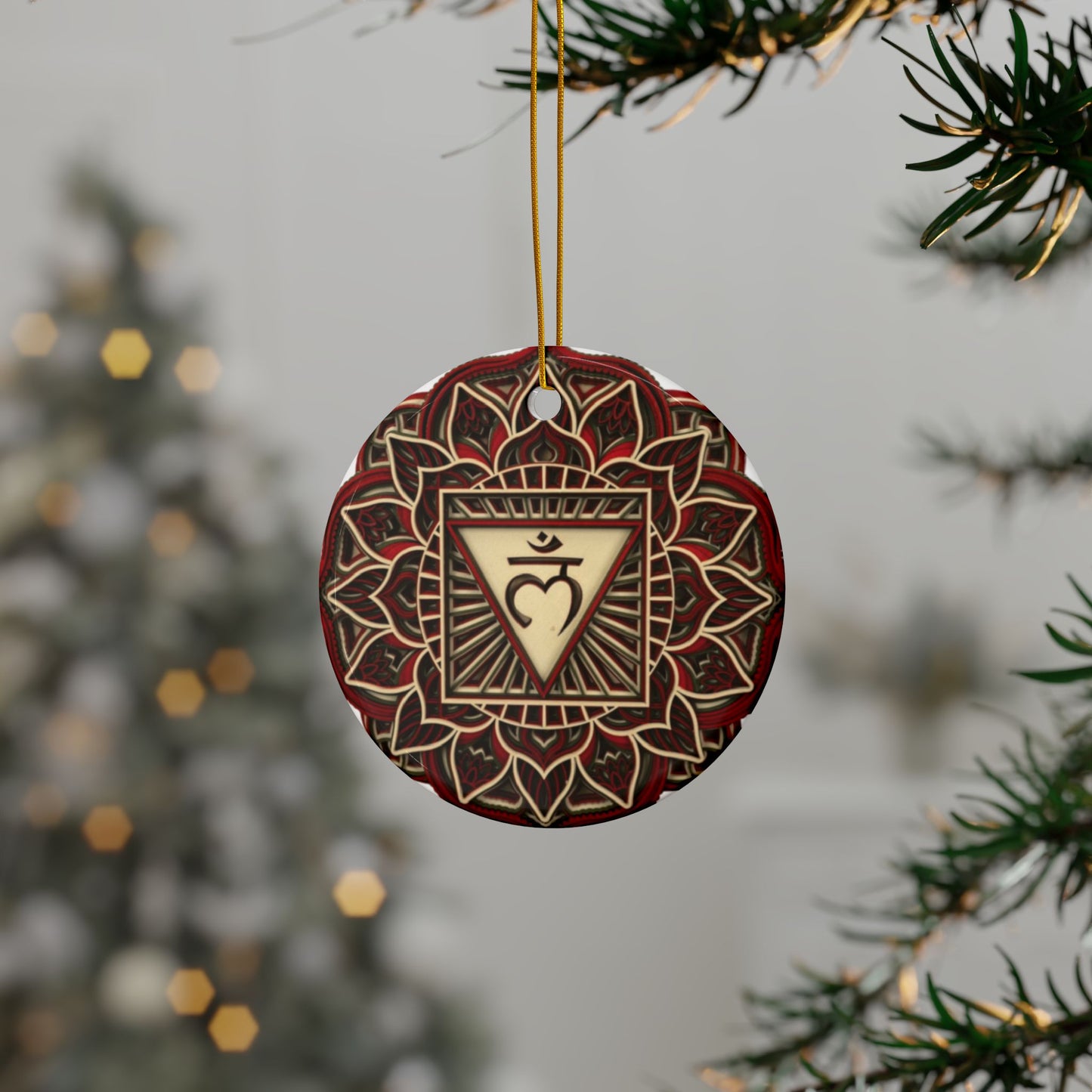 Root Chakra Mandala Design Ceramic Ornament