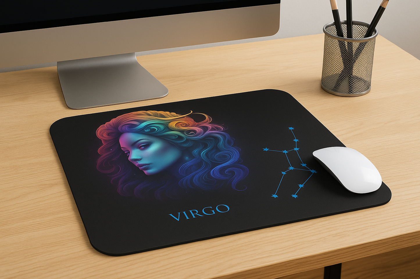 Virgo Zodiac Mouse Pad – Cosmic Maiden Art & Constellation Design